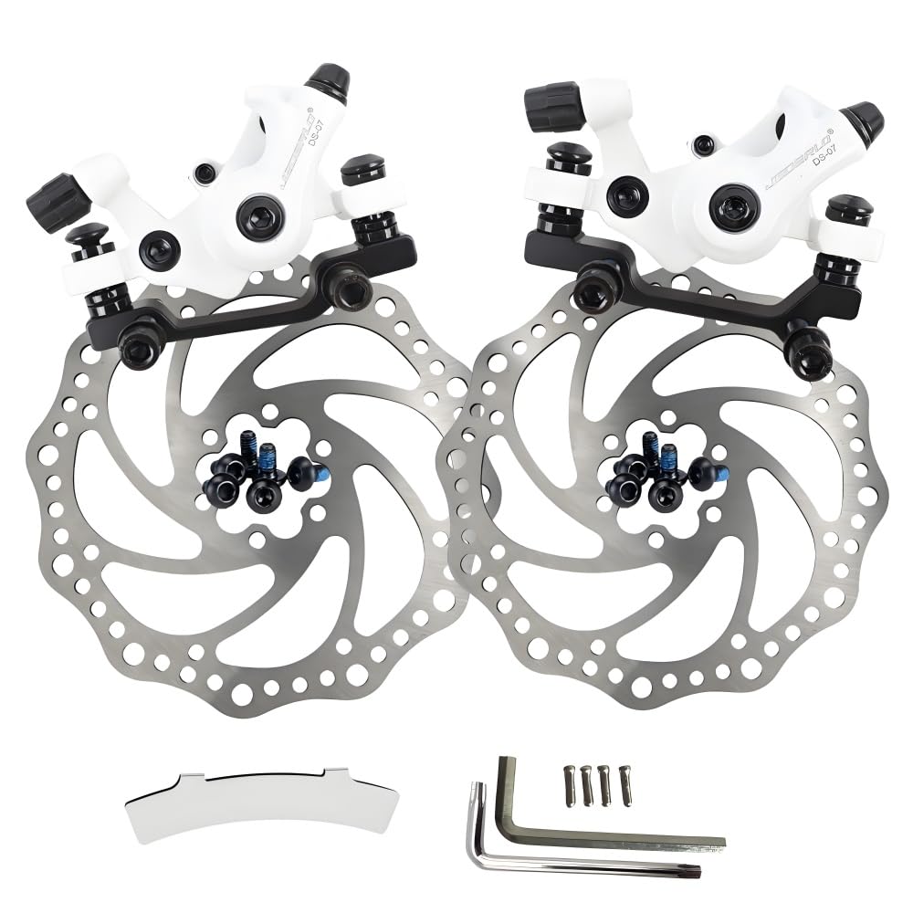 GUOFANG Bicycle Disc Brake Kit,Disc Mechanical Brake Caliper,Universal Front and Rear Disc Brake,Aluminium Outdoor Bicycle Mechanical Disc Wear Brake (White Front Rear+2Discs) — image 1