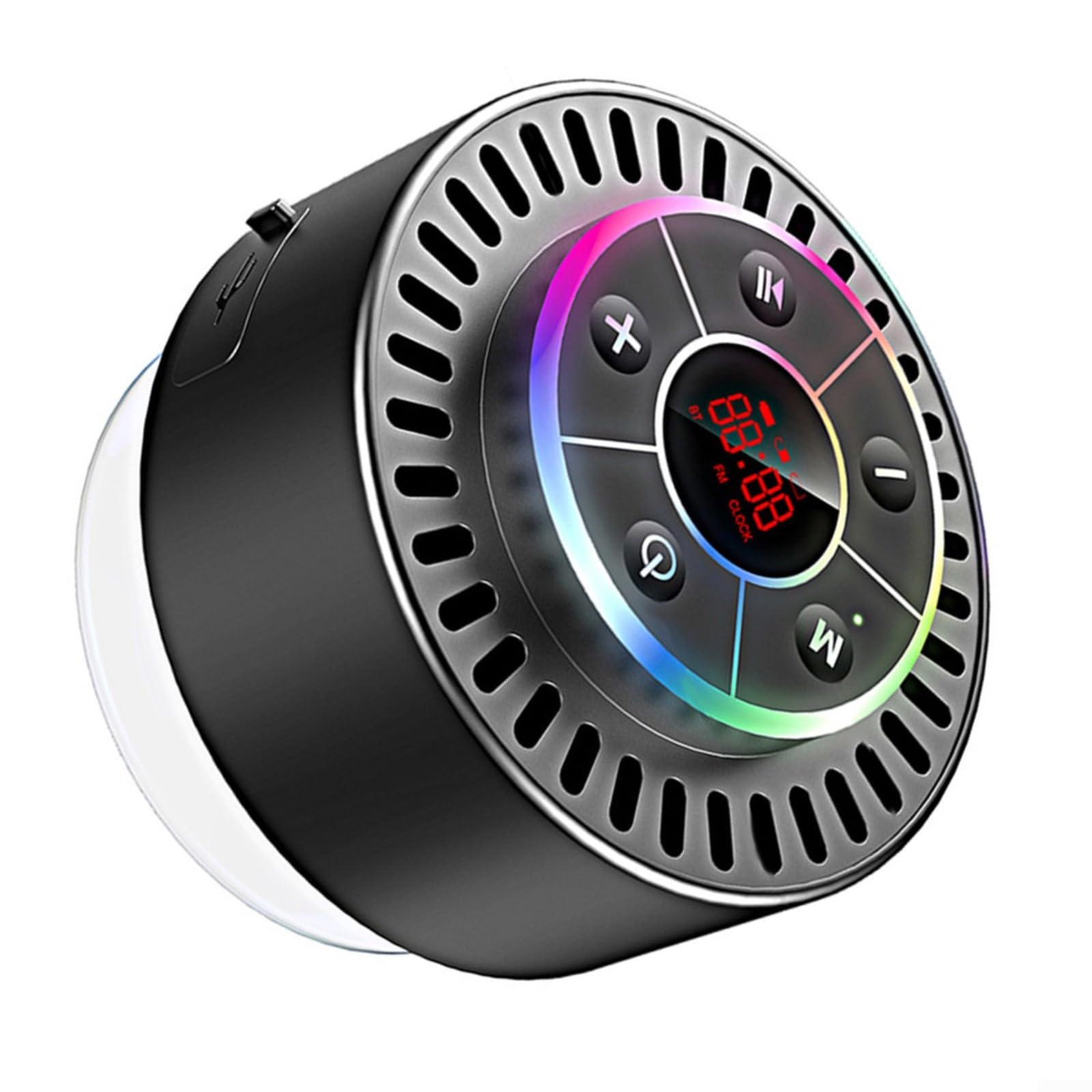 Altavoces de Ducha Bluetooth Altavoces de Ducha Altavoz de Ducha Bluetooth Resistente al Agua IPX7 con Radio FM y Pantalla LED, Color Negro, 86 x 86 x 54 mm