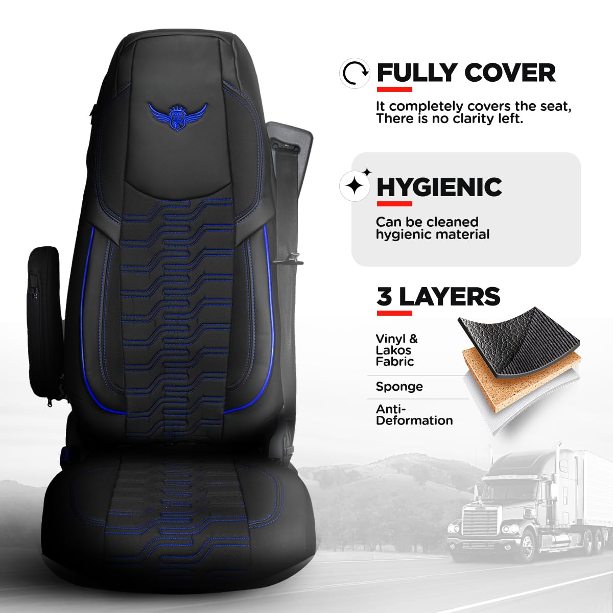 Housse de siège de Camion pour Scania Série R à partir de 2004, 2013, Série S à partir de 2017 - Confortables et personnalisées - pour Camion - en Jacquard et éco-Cuir de Haute qualité Bleu
