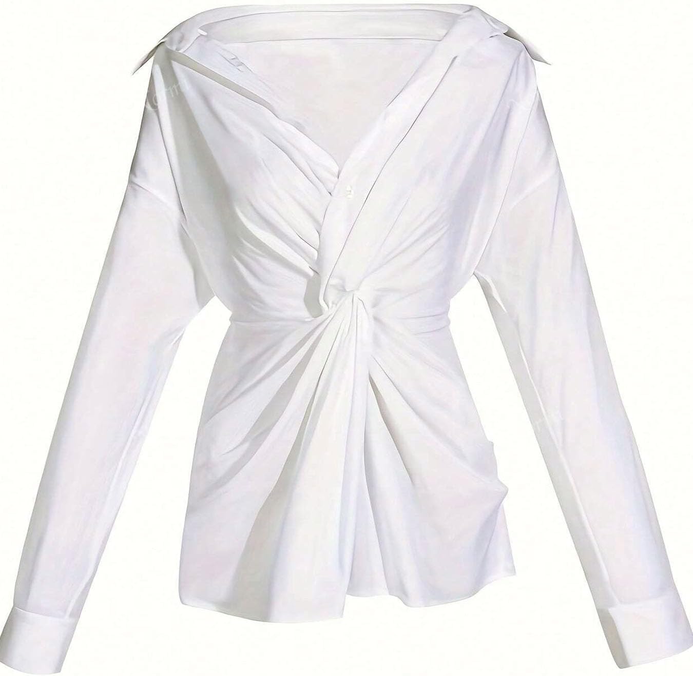 Women's Elegant Asymmetrical Button Down Shirt for Spring/Summer Long Sleeve Classic Dressy Office Blouse Tops - Image 5