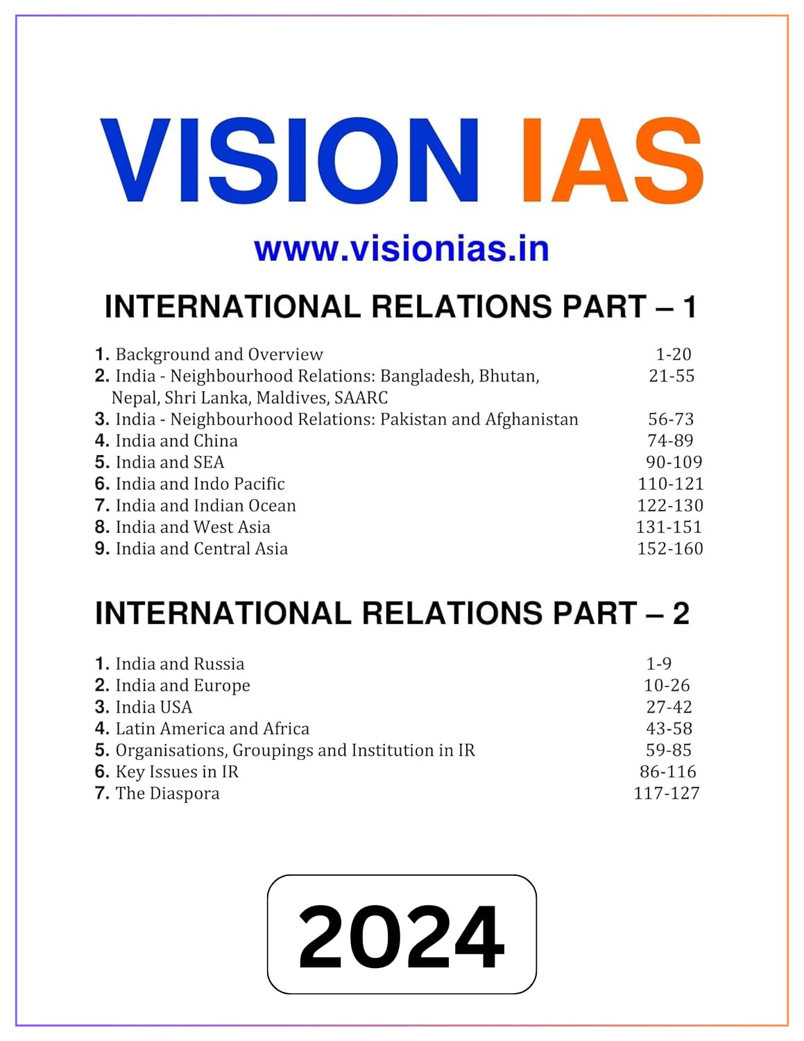 Vision IAS International Relations General Studies Printed Notes for UPSC Civil Services Preparation 2024 | English Medium | Photocopy B&W 2024