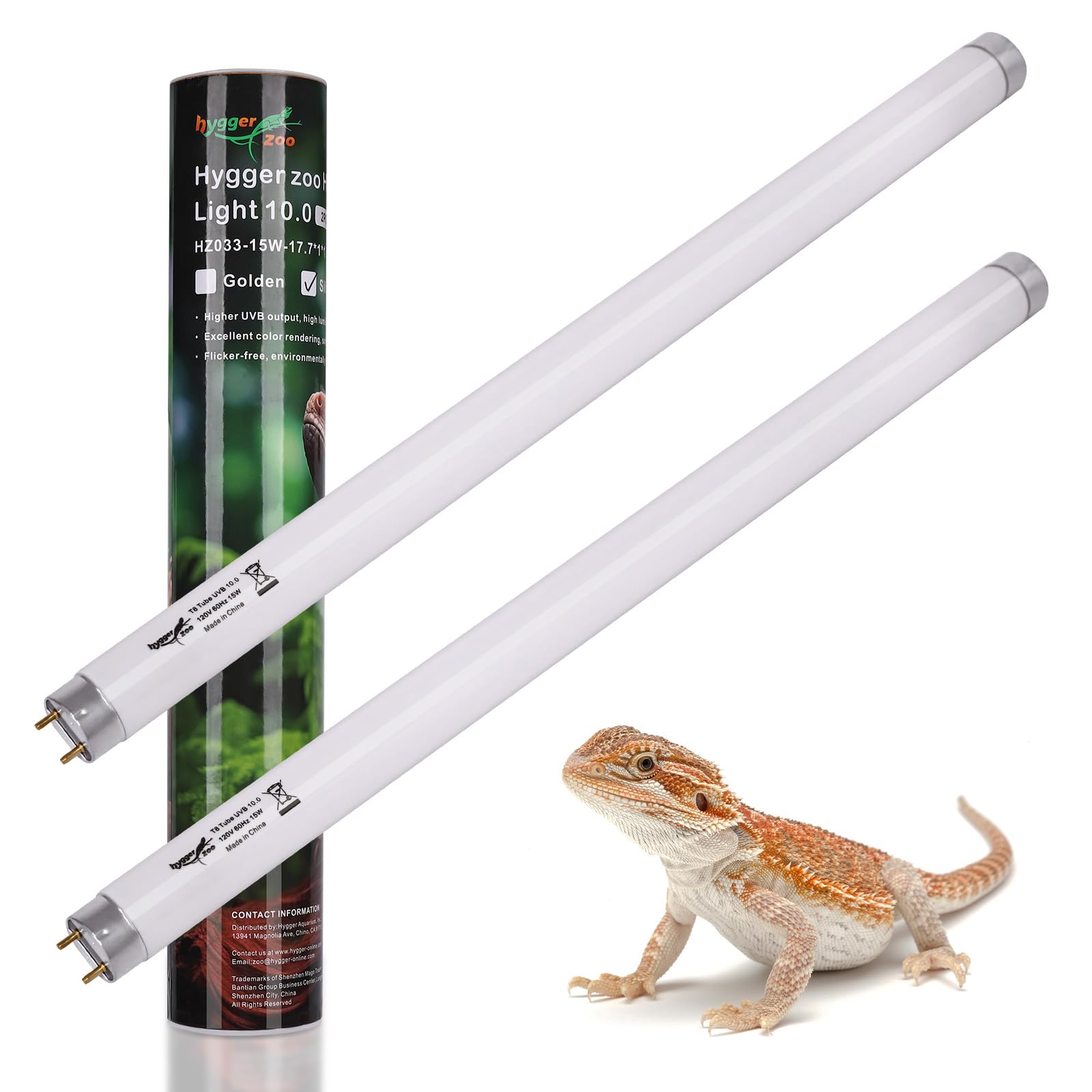 2-Pack UVB Reptile Light 10.0 Bulb 15W T8 Fluorescent Desert Lamp UVA for Bearded Dragon Tortoise Reptile &amp; Amphibian