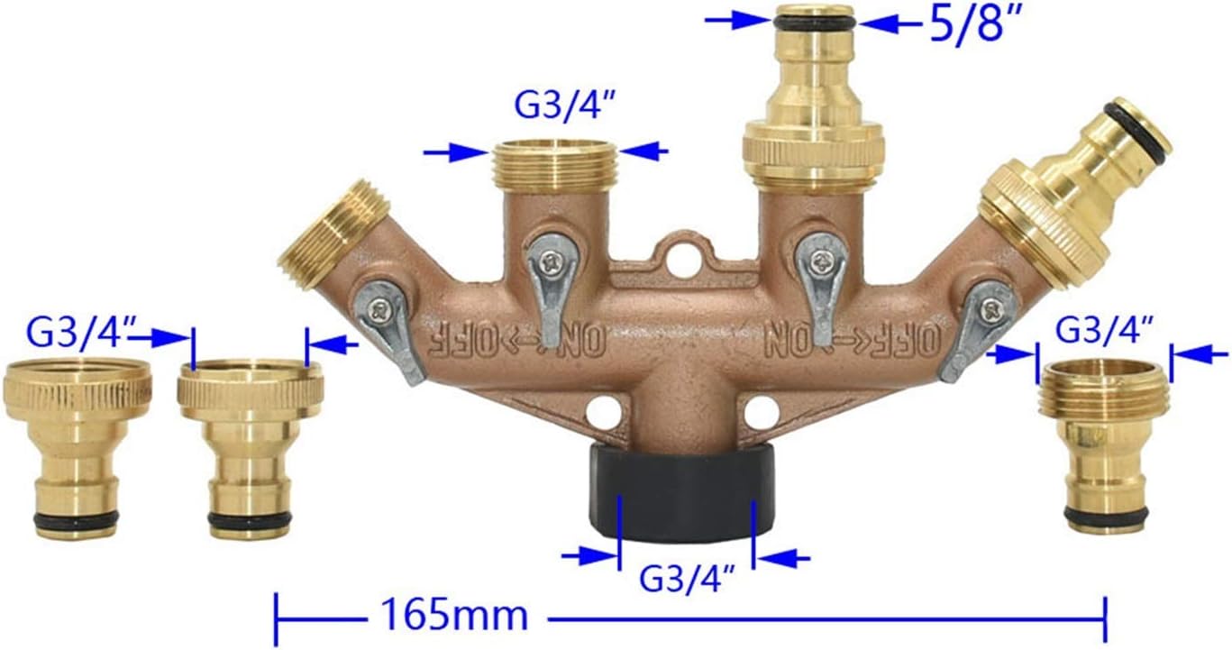 Pipe Fittings 3/4 Inch Threaded Four-Way Garden Tap Water Dispenser Water Pipe Four-Way Manifold Irrigation Valve Quick Connector 1pcs (Color : B) Plumbing Fittings