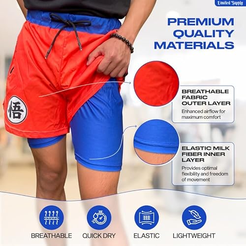 CROWN for Kings. by Kings LMTD Supply Anime Shorts - Breathable Stretch Compression Gym Short with Pockets and Towel Holder (L-OrangeDzb)