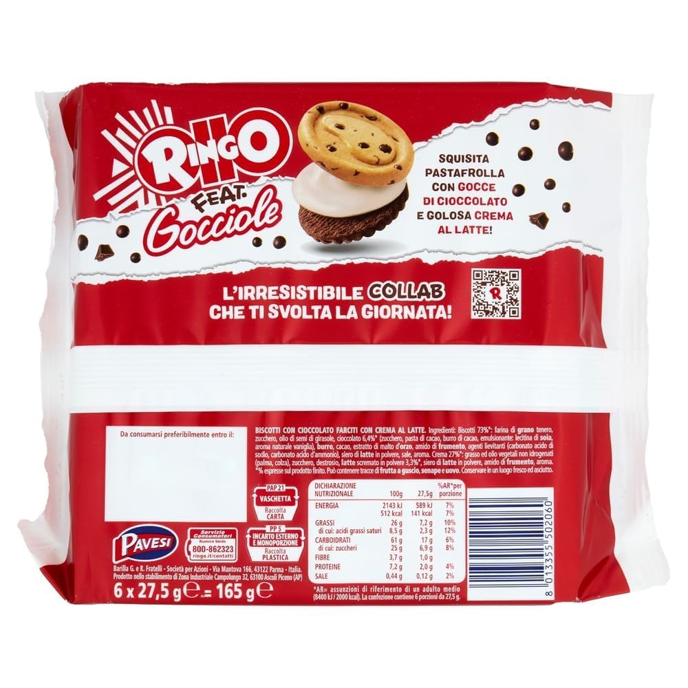 Italian Gourmet Bundle Gefüllte Sandwich-Kekse Milchcreme 12x 165g + Italian Gourmet Polpa Gratis – Limited Edition Ringo feat. Gocciole, Kakao- & Schokotropfen-Kekse, 72 Snackportionen, Vorrat 1,98kg