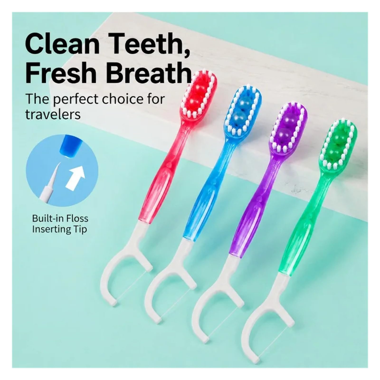 Cepillo dental desechable portátil con raspador lingual y perlas frescas | Limpieza profunda sin enjuague. Ideal para viajes, camping y oficina.(Mix 26 Pack)