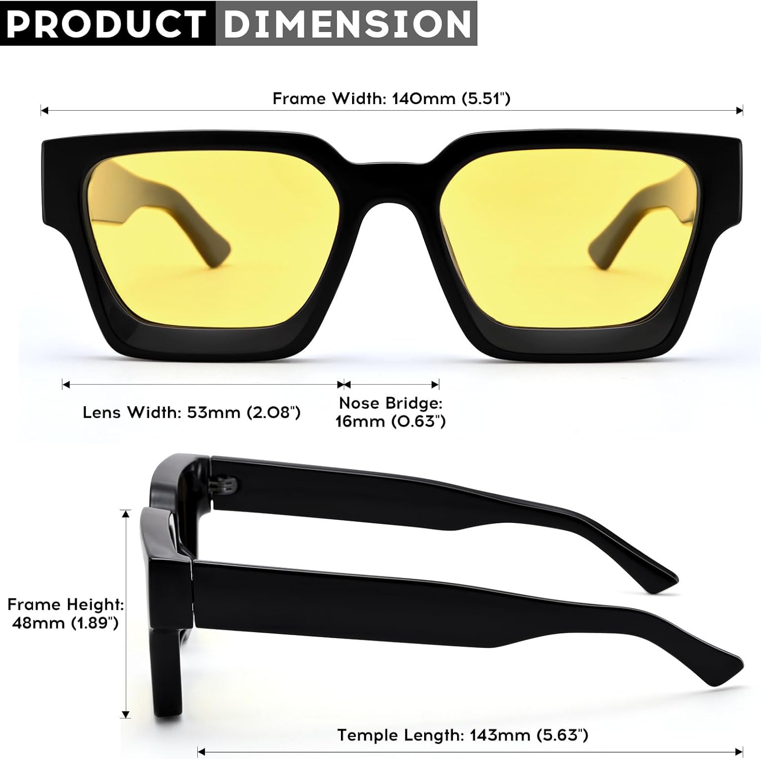 COASION Night Vision Driving Glasses for Women Men - Anti Glare HD Polarized Yellow Tinted Sunglasses Thick Square Frame - Image 4