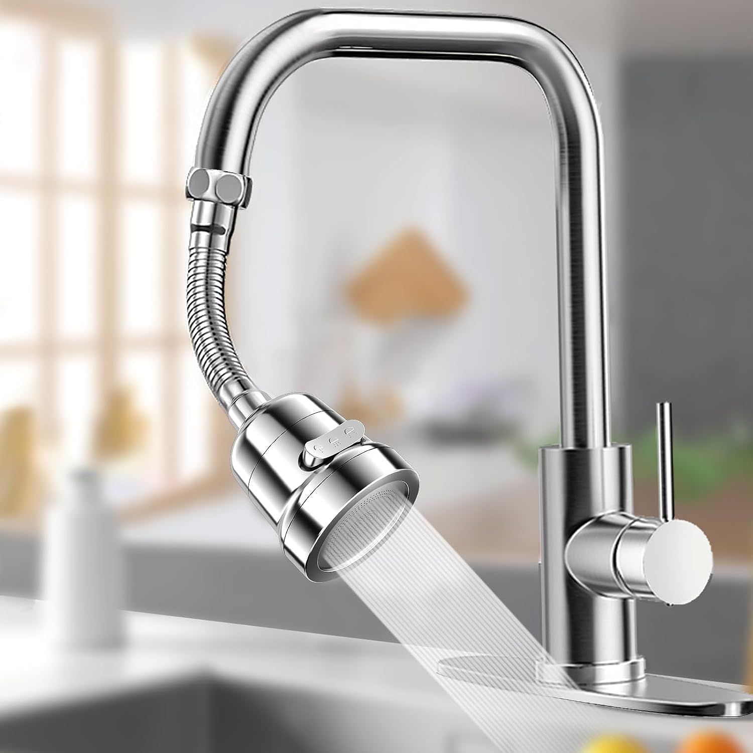 Tap Spray Head 360 °Rotatable, Universal Tap Extender for Kitchen, Faucet Sprayer Attachment Avoids Water Splash with 3 Modes Adjustment, Tap Aerator for 22mm-24mm Faucet