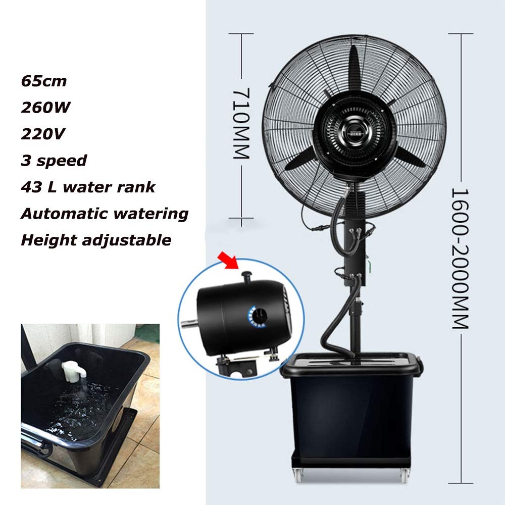Ventilador de nebulización comercial de 26 pulgadas, ventilador de refrigeración de alta velocidad para exteriores con oscilación de 90°, 5 velocidades, sistema de nebulización centrífuga, bajo ruido