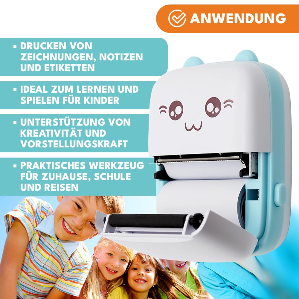 KRUMAD Mini stampante wireless, stampante termica portatile Bluetooth, 200 DPI, stampa fotografica, compatta, perfetta come regalo per adolescenti e stampa di foto per telefono