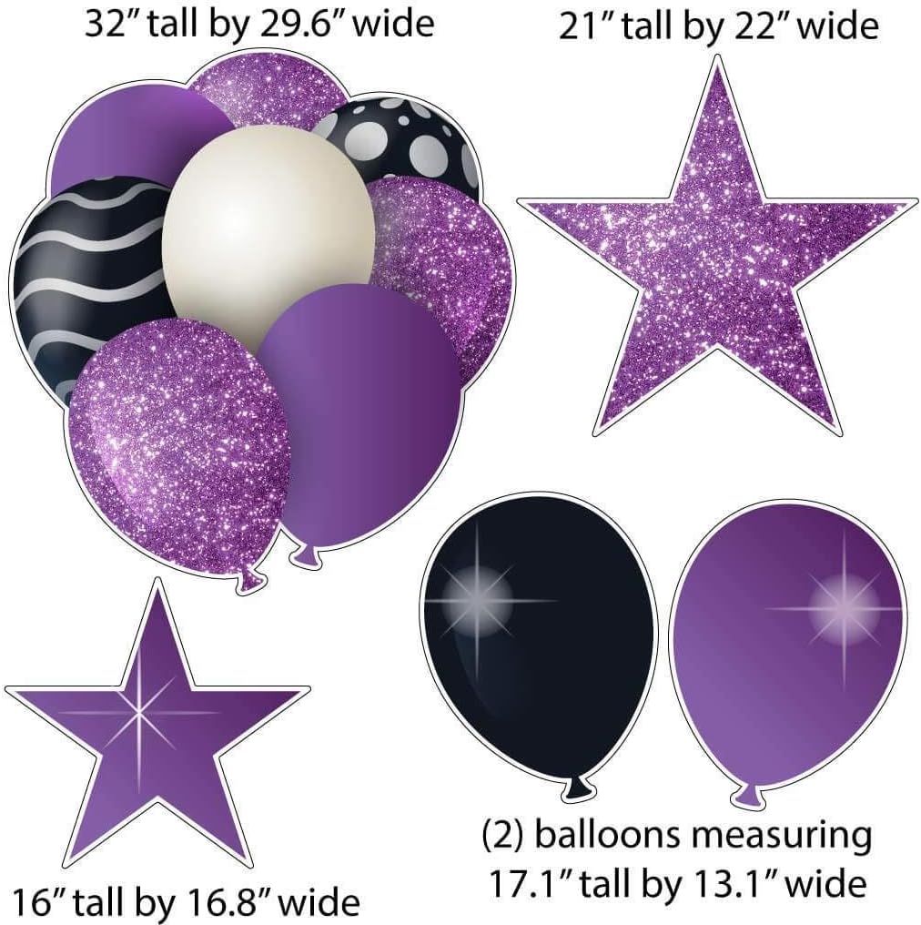VictoryStore Birthday Decorations Set of 10 Sparkle Accessories Outdoor Package - Cupcake, Presents & Balloon Signs (Purple)