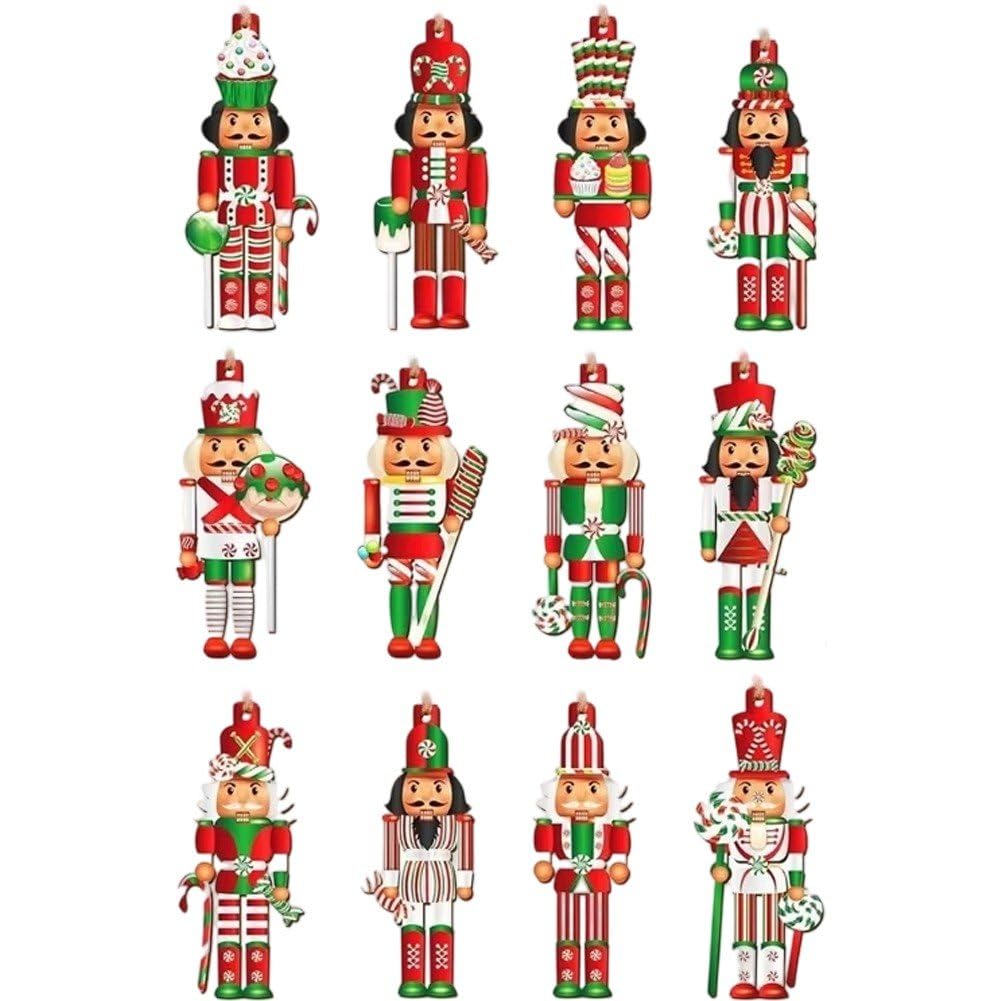 Vbsqic 12pcs/Set Christmas Nutcracker Ornaments Flat Hanging Xmas Tree Hanging Pendants Nutcracker Soldier Figures Decoration