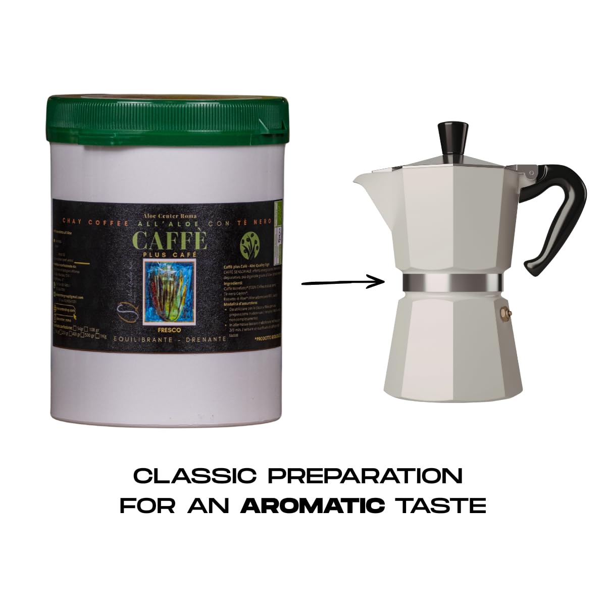 CHAY Coffee all’Aloe con Tè – Caffè Gourmet Arabica Bio Monorigine | Aloe Arborescens Aloe Code Formula | Puro Ceylon Tea Nero | Bevanda Drenante, Naturale – 400g