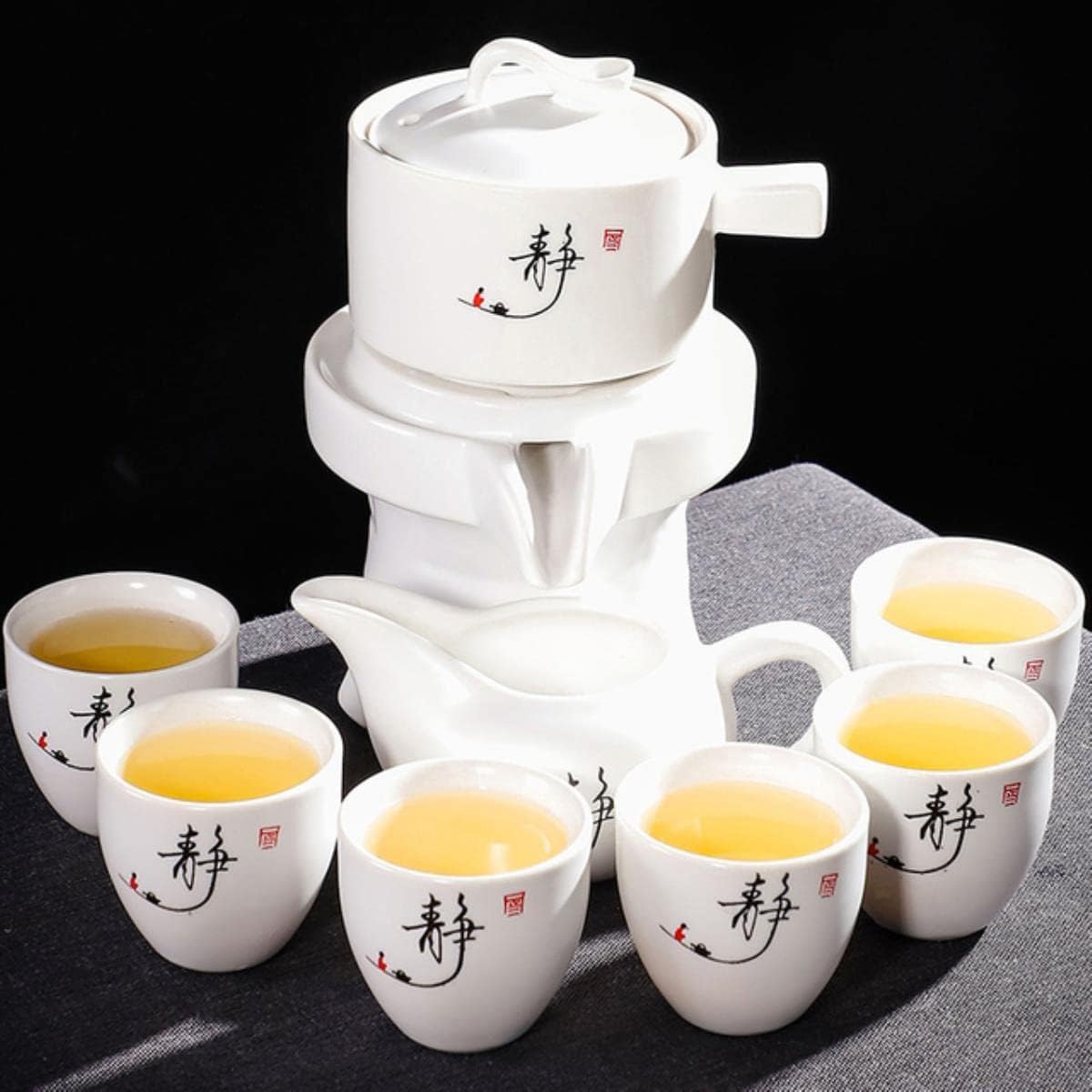 Juego de té automático de cerámica Creativo, diseño antiescaldado, Tetera giratoria con Flujo de Agua, Juego de té de Gama Alta para Regalo de Boda
