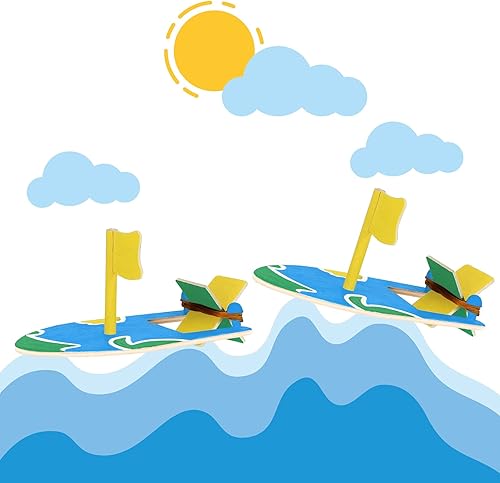 Miniatura 4 de Deekin 100 piezas de barcos de madera para manualidades, kit de manualidades a granel, banda de goma, barco, construir un barco, mini velero, kit de