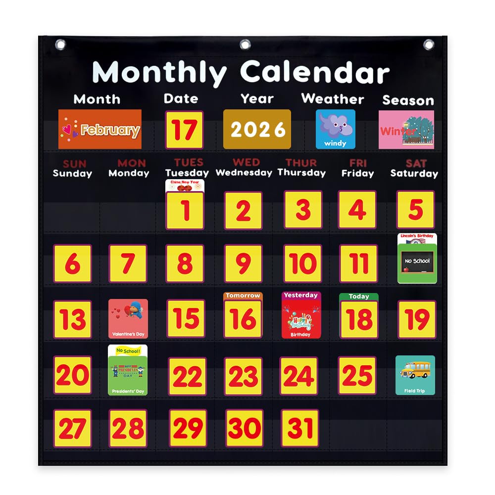 Monthly Calendar Pocket Chart Classroom,Monthly & Weather Pocket Chart,Monthly Calendar Pocket Chart with Cards for Classroom Supplies (Black)-image-28