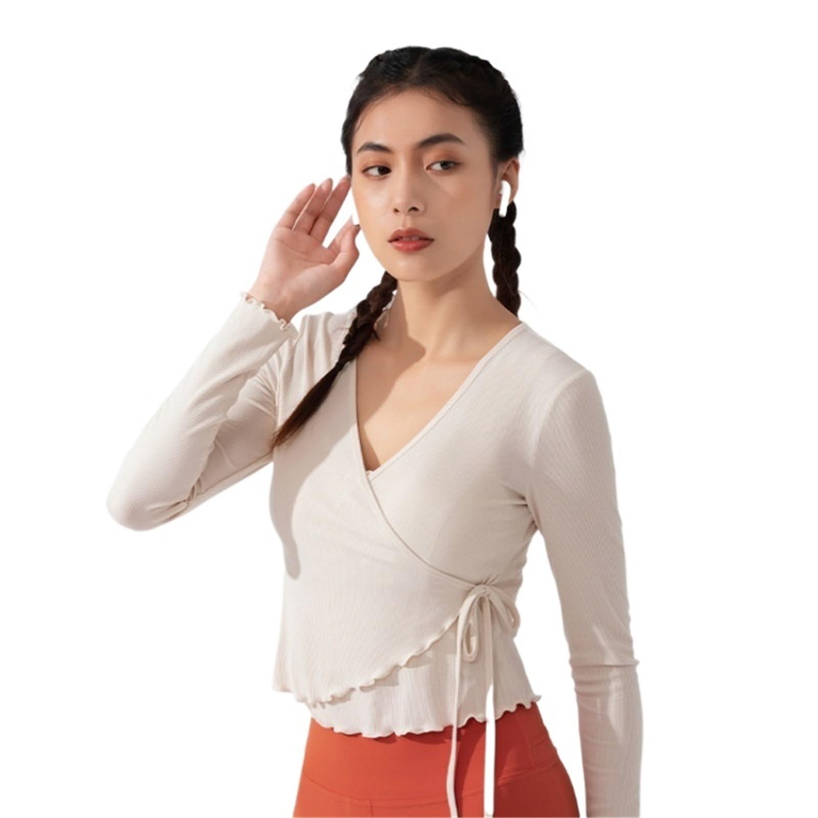 Wickeloberteil Damen Herbst Pilates Yoga Shirt Weibliche Langarm Lace-Up Bandage Sport Tops Läuft Schnell Trocknend Schlank Tanz Kleidung