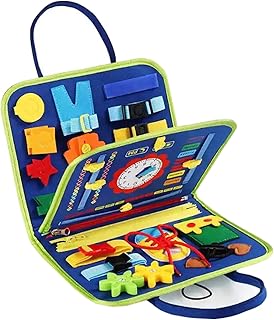 Valicaer Montessori Toy from 1-4 Years, Busy Board Activity with Motor Skills & Learning Toy for Toddlers, Sensory Travel Toy, Gift for Boys and Girls (Blue)