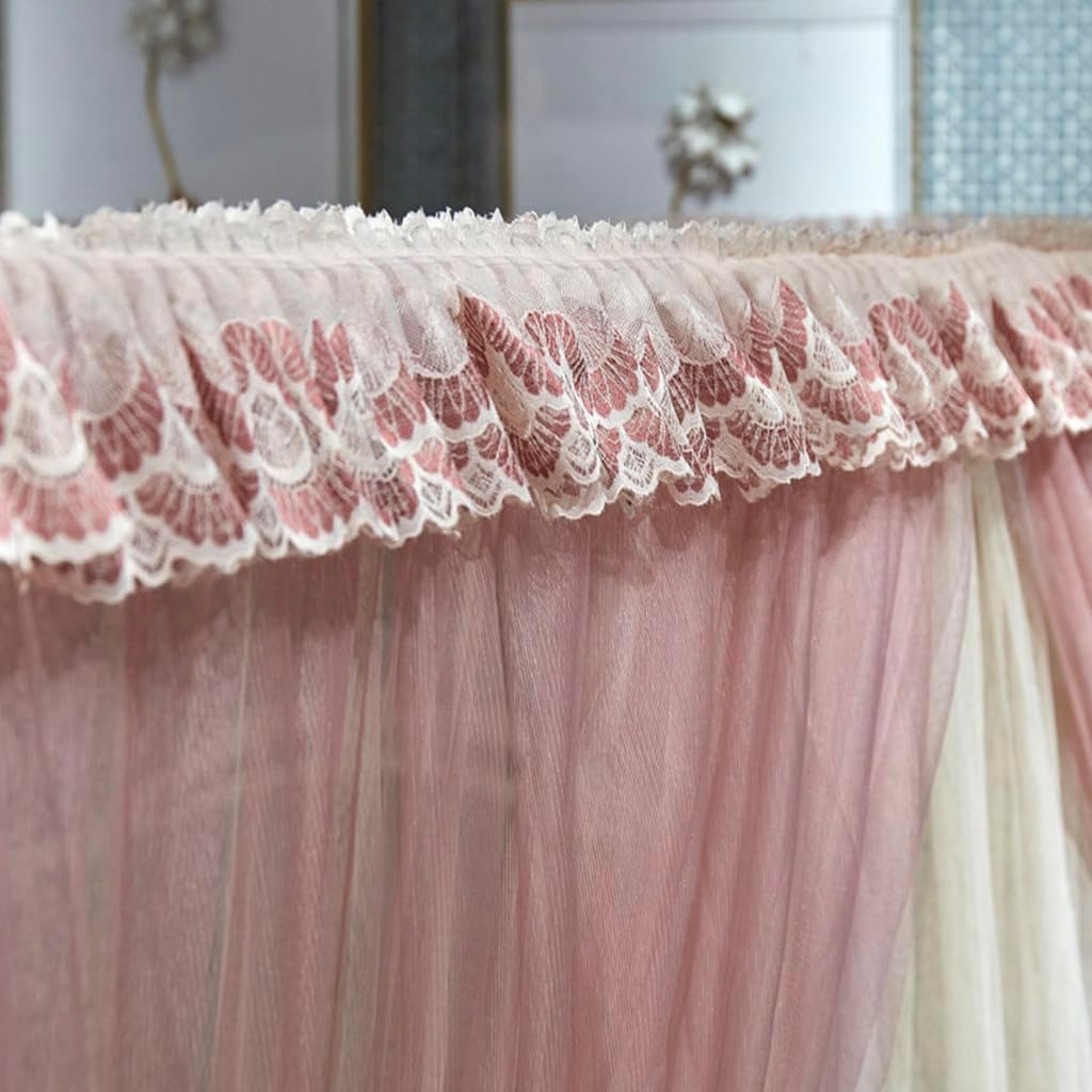 4 Corners Post Princess Mosquito Net Curtains Bed Canopy for Girls Curtain- Double Layer Sheer Mesh Canopies Drapes Girls Room Decor (Pale Mauve, King)