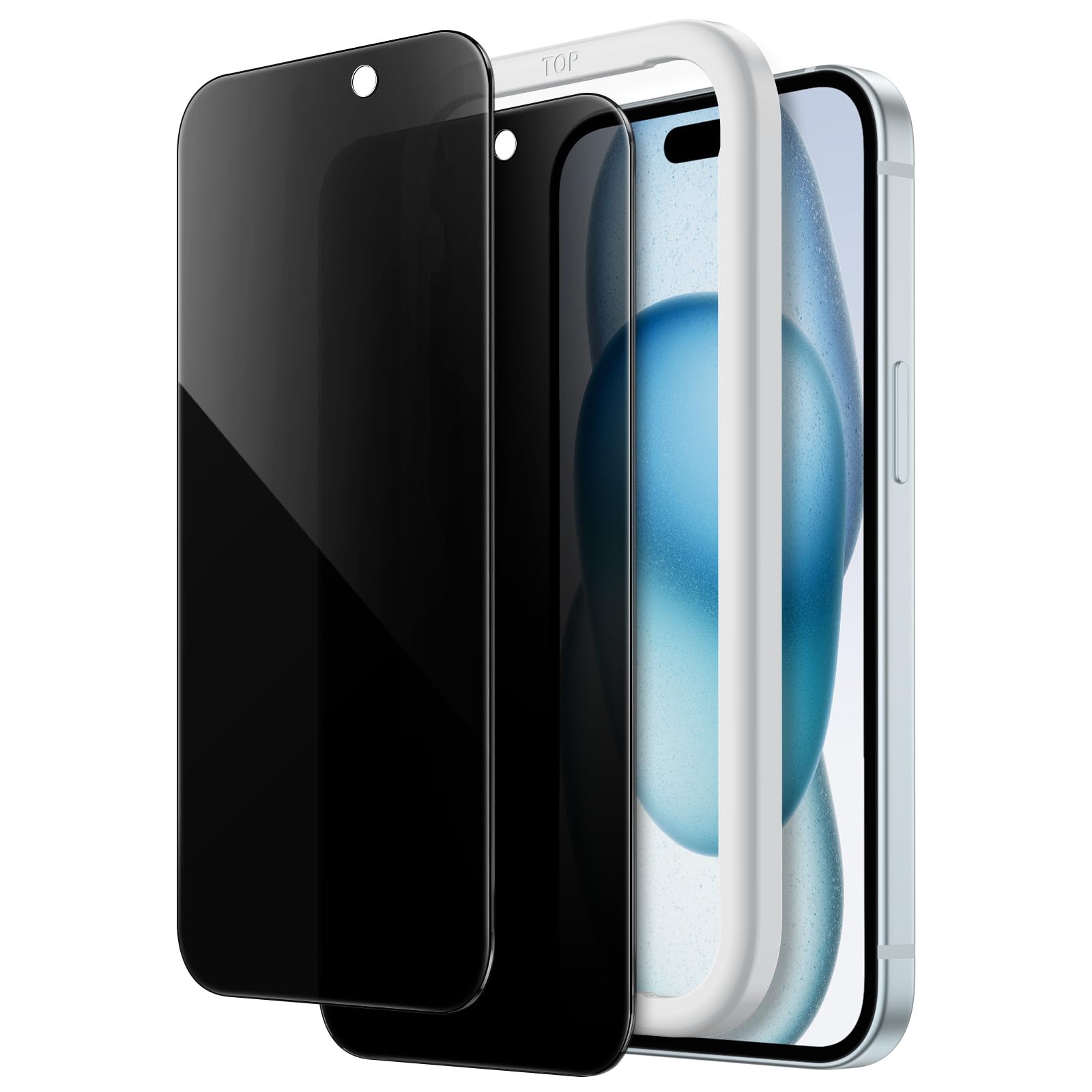 JEDirect iPhone 15 Plus 6.7 Inch Privacy Screen Protector Film Anti-Peeping Tempered Glass Film with Guide Frame 2 Pack