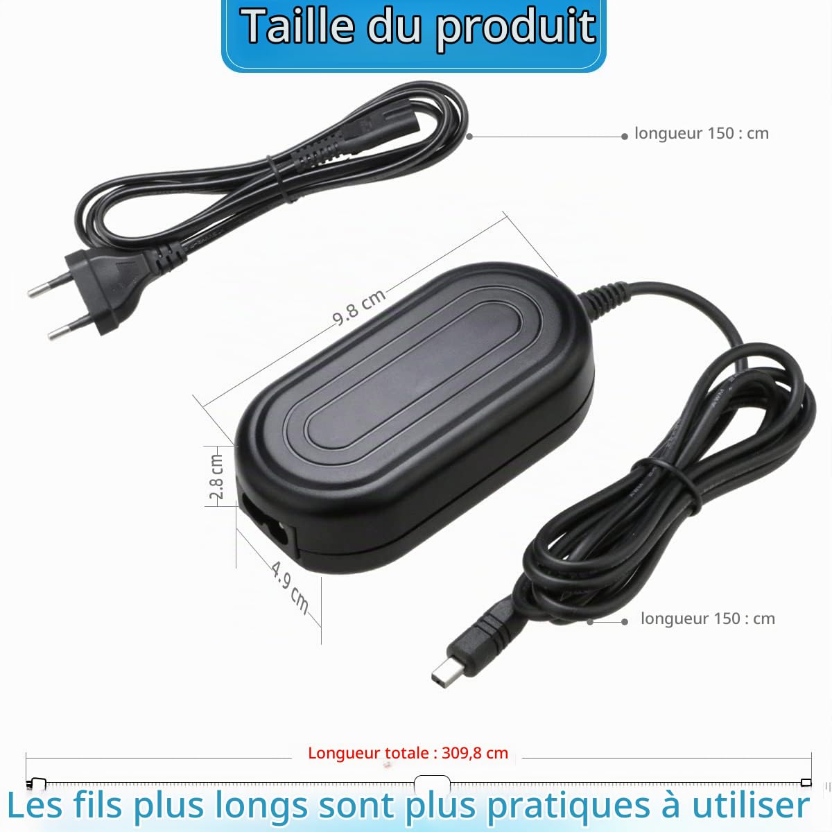 Glorich AA-E9 AA-E8 AA-E7 AA-E6A Remplacement pour AC Adaptateur Secteur pour Samsung Caméscope SMX-F34BN SC-D86 SC-D118 SC-D200 SC-MX10 MX20 SC-HMX10 SMX-F30BN F34BN VP-D101 VP-DX105i, etc.