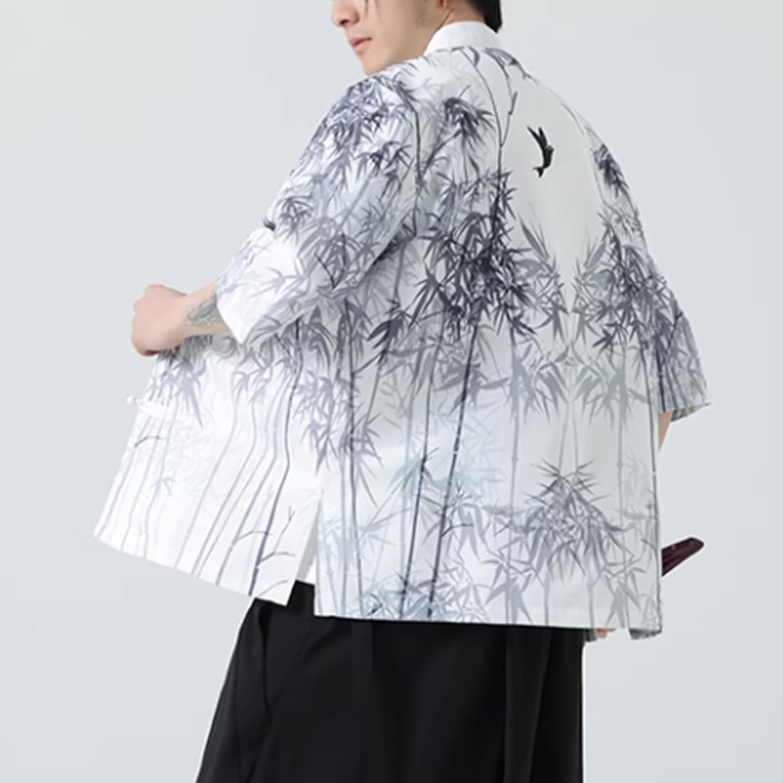 HZCX FASHION Mens Chinese Traditional Printed Tang Shirts Frog Button Down Kong Fu Short Sleeve Jacket(White,XX-Large)