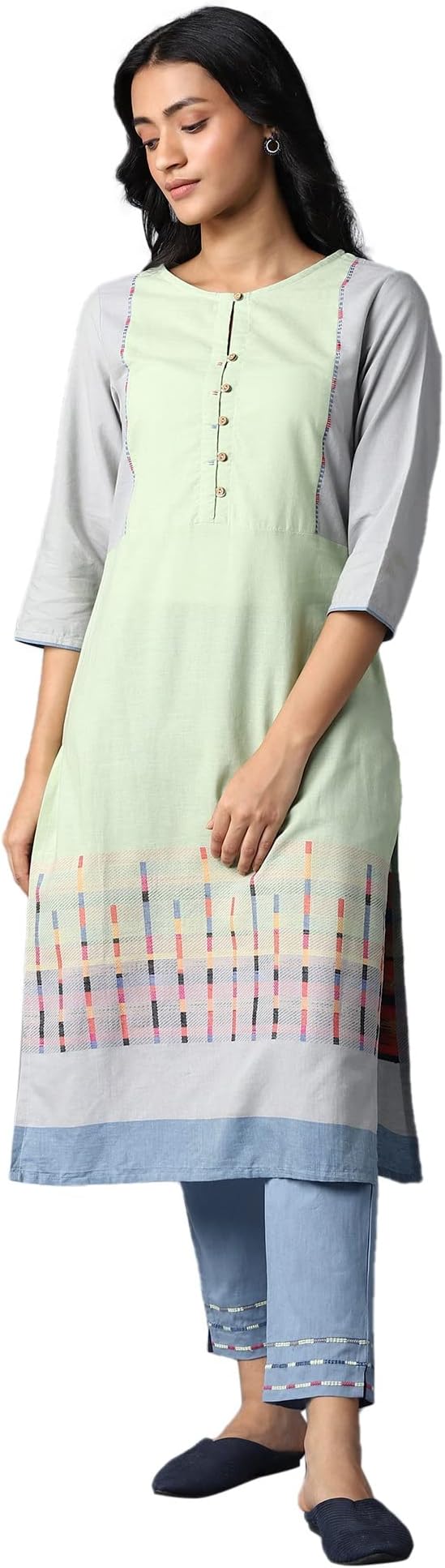 W for WomanWomen Cotton Printed Keyhole Neck Straight Kurta
