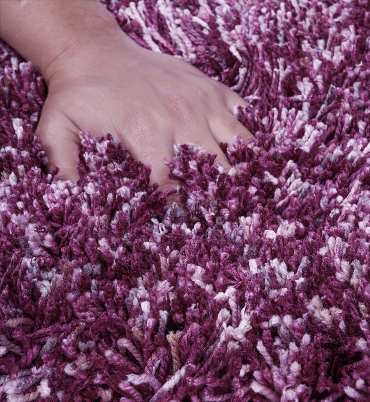 Image of FIASCO Tie Dye Shaggy Carpet Bedside Runner | 2 Inch Pile Height Back in Canvas for Bedroom, Kids Room, Guest Room Microfiber Soft Plush Fluffy Shaggy Carpet | 1.5x4 Feet Purple Ivory Mix