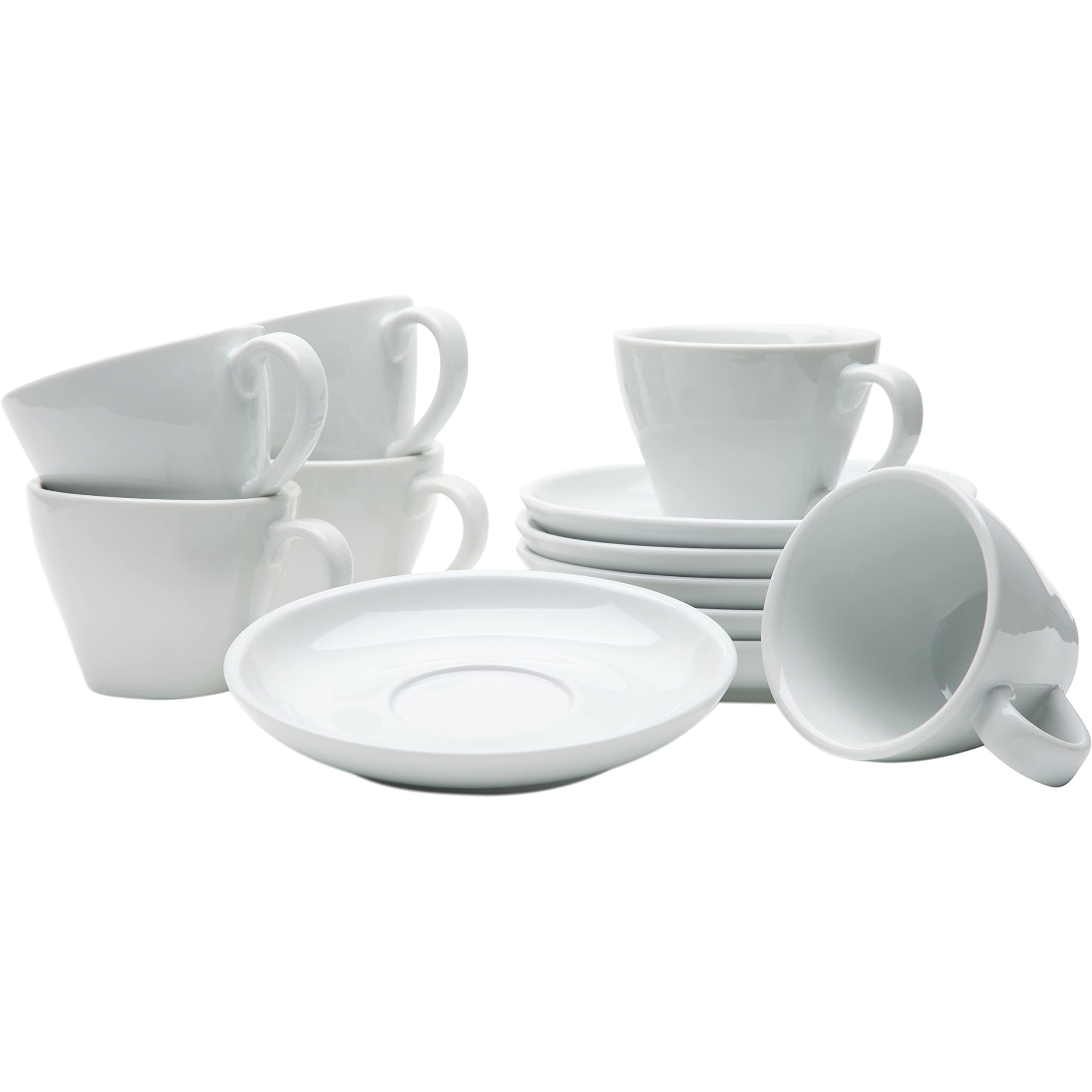 Gastro Spirit - 12-teiliges Doppel/Doppio Espresso-Tassen Set - Weiß, 180 ml, Porzellan, dickwandig, spülmaschinenfest, italienisches Design - 6er Kaffee-Tassen Set mit Untertassen