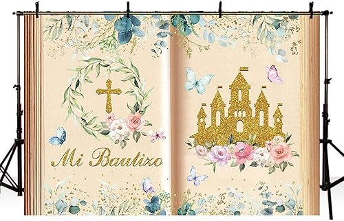 Miniatura 4 de Sendy Libro de cuento de hadas de 7 x 5 pies, telón de fondo Mi Bautizo, libro de apertura antiguo, princesa, bautizo, decoración de fiesta de