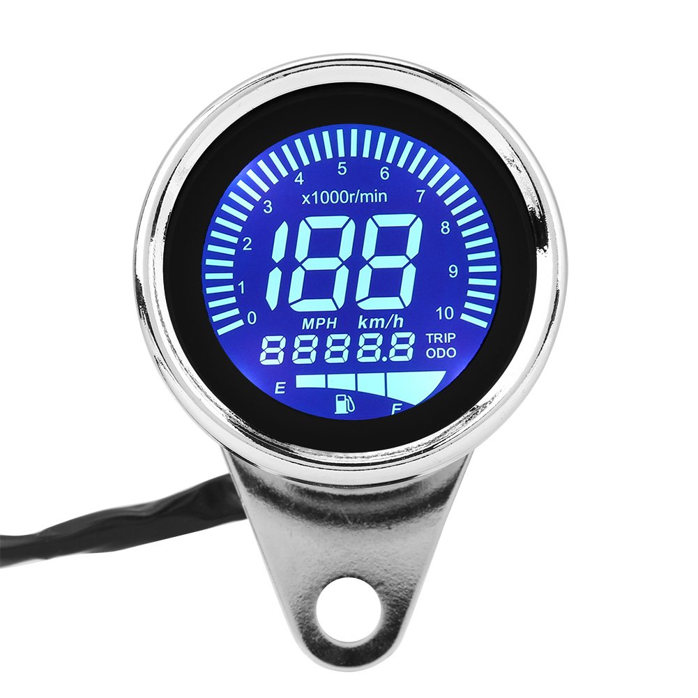 Universal Motorcycle Speedometer Retro Chrome Motorcycle Digital LED LCD Speedometer Tachometer Speed Gauge for Most Motorcycle, Auto Meter,Instruments