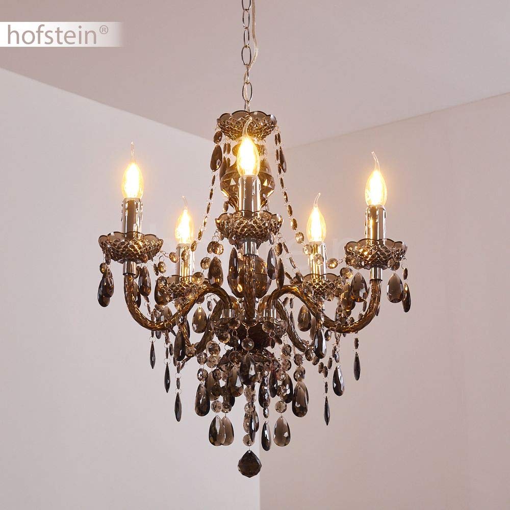 Kronleuchter Delhi aus Metall in Schwarz, Hängelampe 5-flammig, 5 x E14, klassische Pendelleuchte mit Zierkristallen, Vintage/Retro Design, ohne Leuchtmittel,