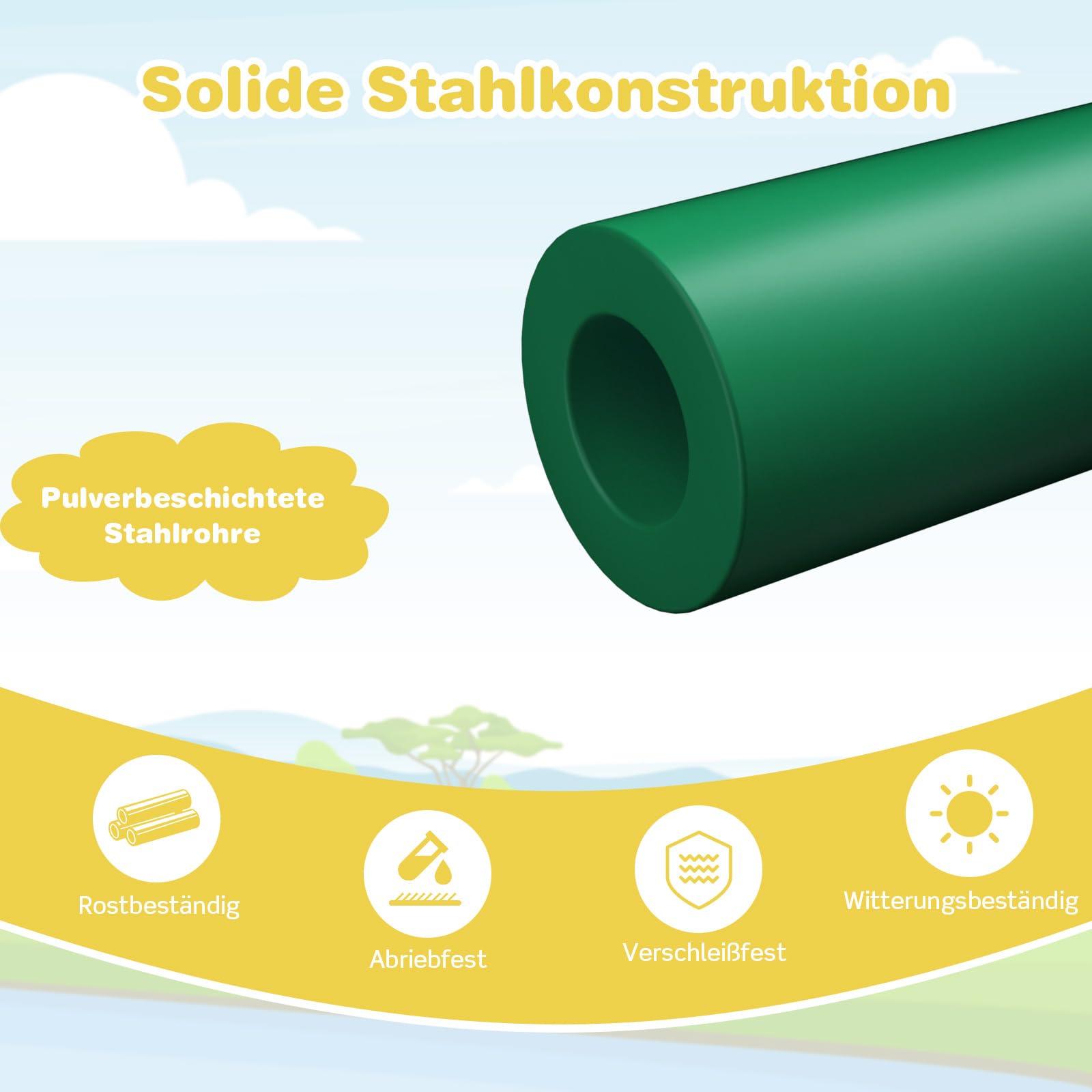 COSTWAY Kopuła wspinaczkowa ze zjeżdżalnią, kopuła do wspinaczki z platformą materiałową, nośność 180 kg, plac zabaw na świeżym powietrzu i wewnątrz dla dzieci od 3 lat (zielona + żółta, Ø 183 cm)