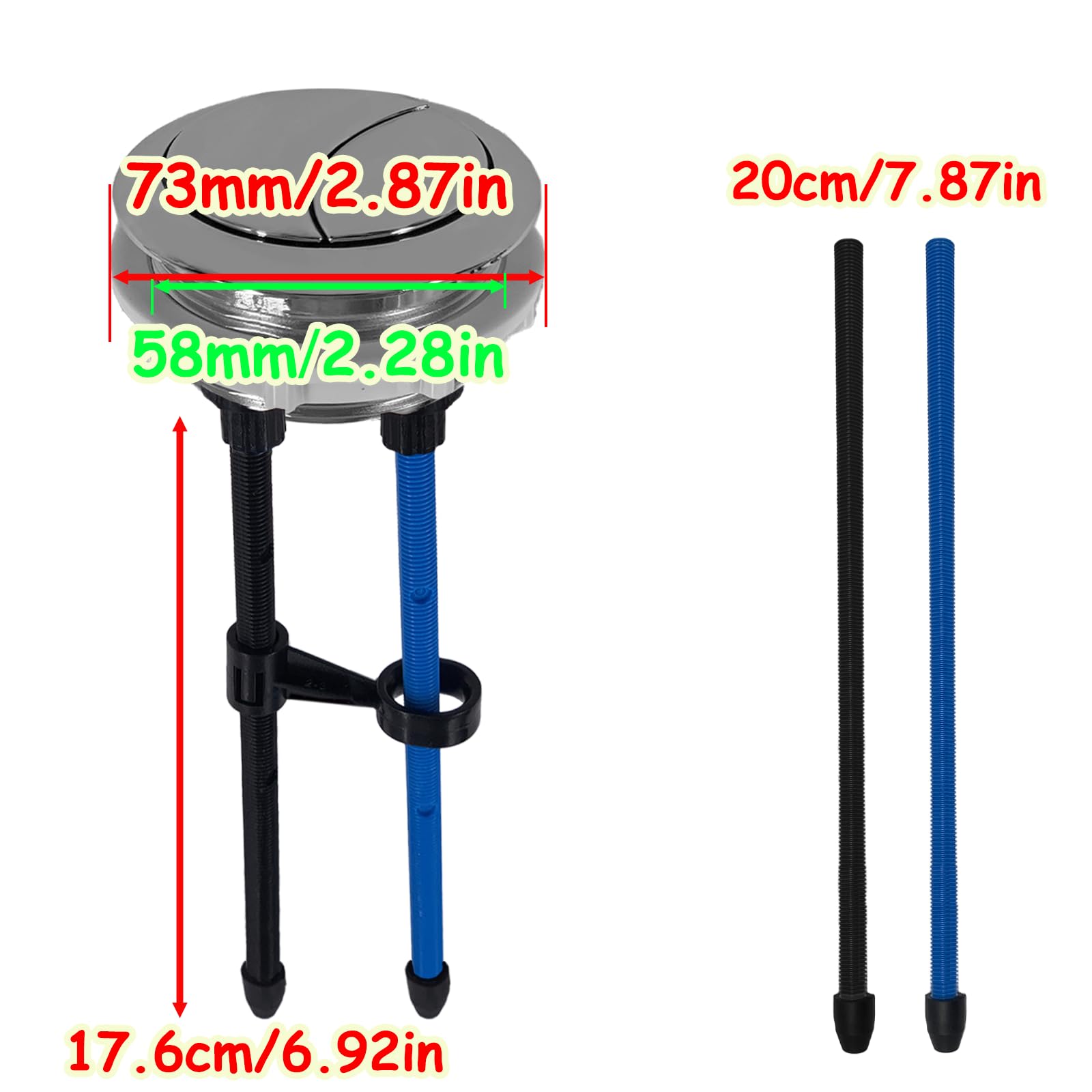 Botón pulsador de inodoro de 58 mm, botón de inodoro de doble pulsación, botón de descarga de inodoro, botón ajustable para tanque de agua de inodoro con diámetro de rosca