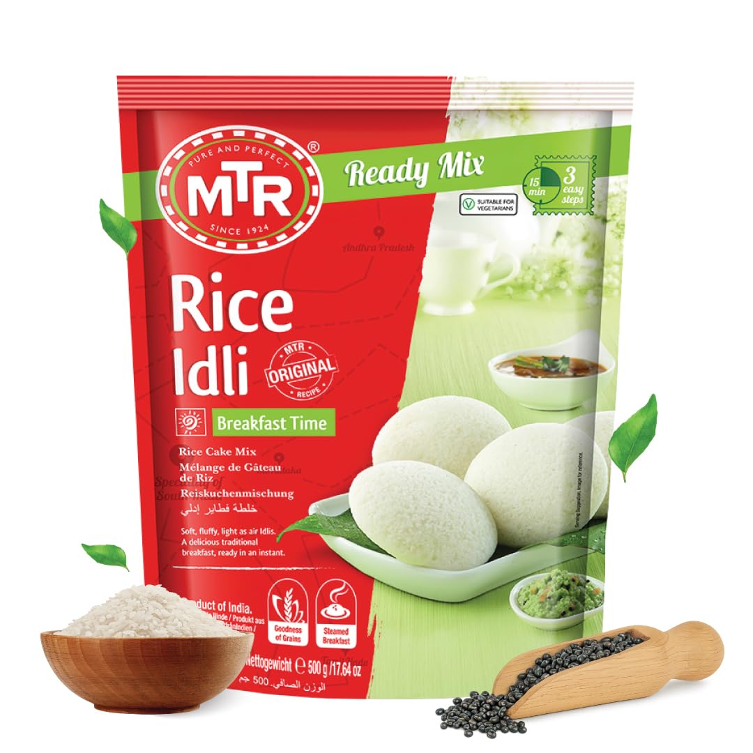 MTR Instant Rice Idli Mix - Ready to Cook Authentic Indian Breakfast, Lunch, Dinner or Snack Meal - No Added Preservatives - A Quick & Easy Recipe Suitable for Vegetarians - (500g, Pack of 1)