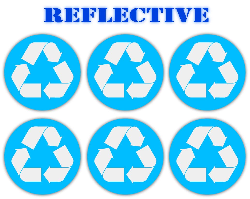 (6 Pack) - Reflective Recycle Sign Blue Sticker Decal | Hard Hat, Lunchbox, Toolbox, Locker, Badge, Trash Can, Recycle Bin Receptacle Labels (3