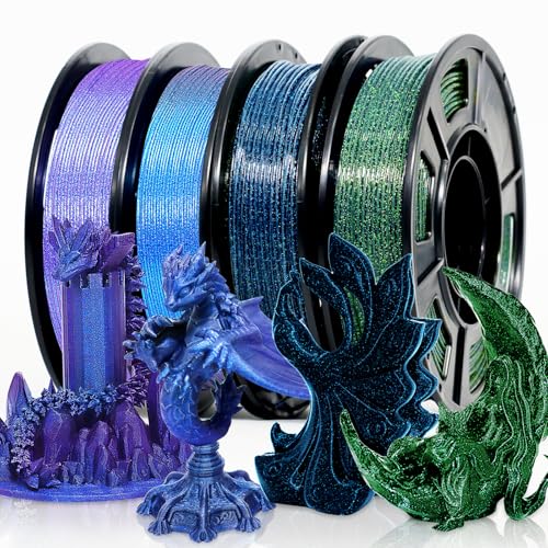 Image of RepRapper Glitter Multicolor Mixed 250g*4 Sample Pack, Shiny Galaxy PLA Filament 1.75mm, Glow in the Dark Green 3D Printer Filament, Sparkle Laser Series 3D Printing Filament for 3D Printer