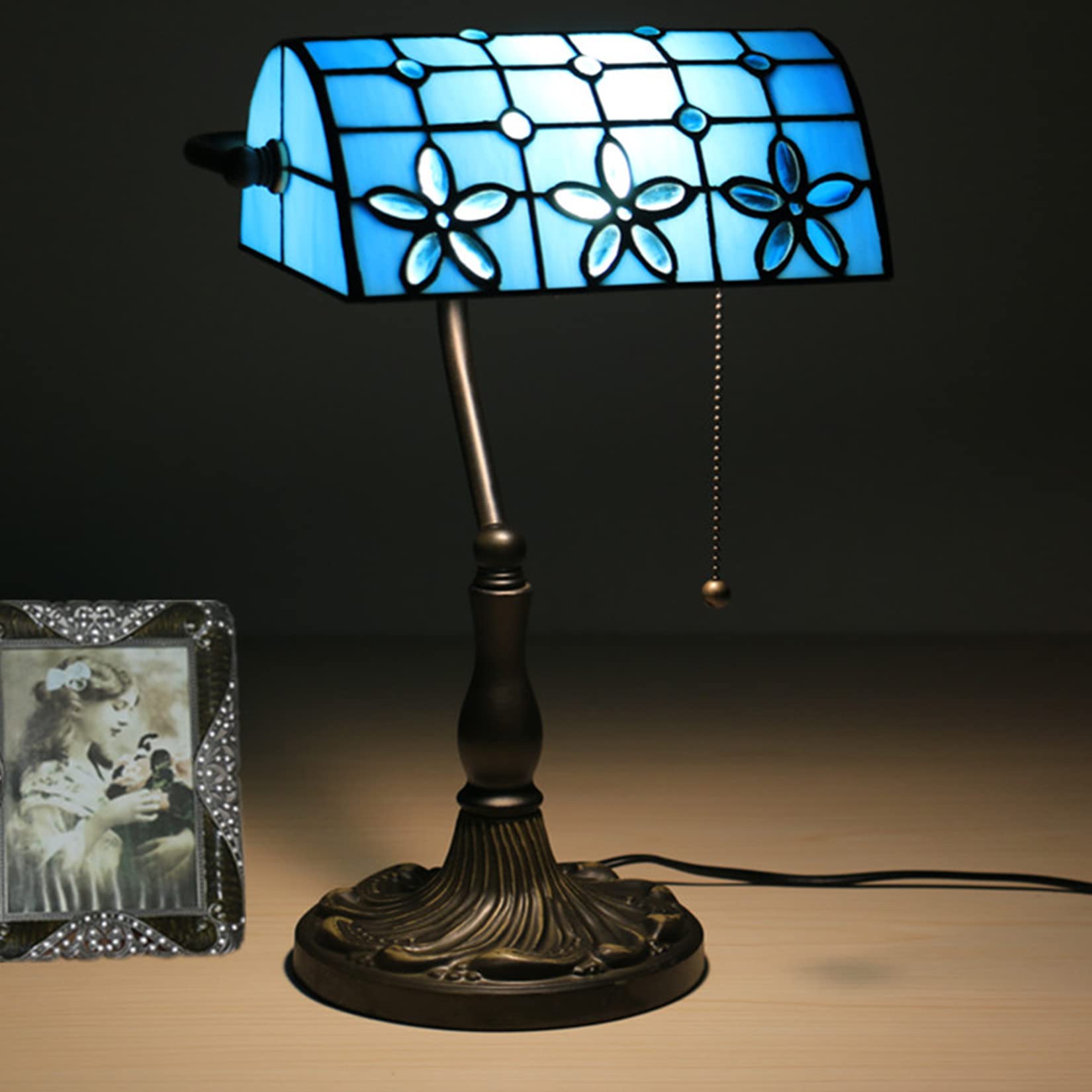 AIBOTY Banker Lamp Tiffany Desk Lamp Floral Style Lampshade Stained Glass Table Lamp Bedside Nightstand Piano Reading Lamp Work Study Desktop Light Decor Homebedroom Living Room Office,G