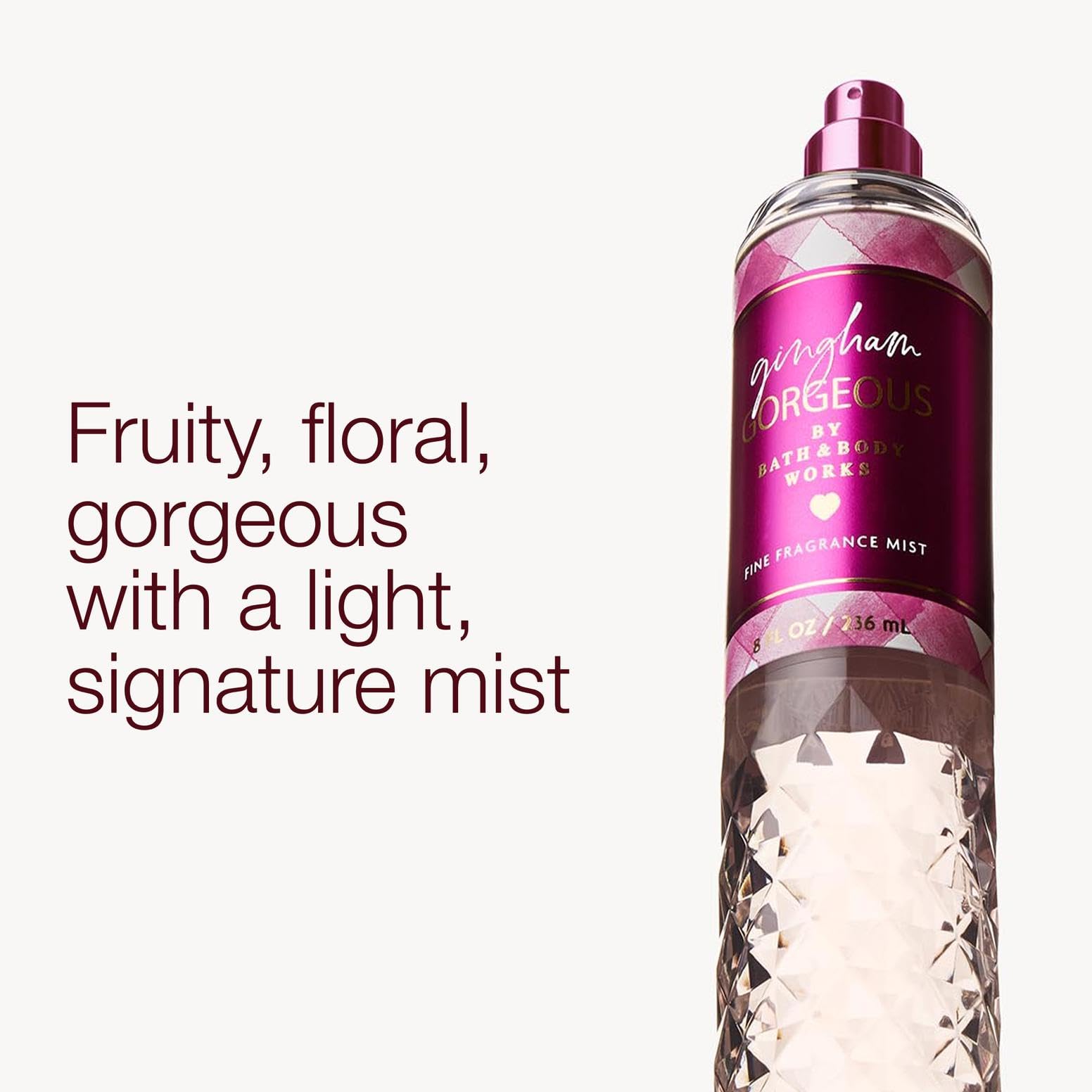 Bath & Body Works Gingham Gorgeous Fine Fragrance Mist, Body Spray & Perfume for Women, Long-Lasting Personal Fragrance – Pink Strawberries, Peony Blooms, and Peach Nectar Scent, 8 fl oz - 1 Pack: Strawberry