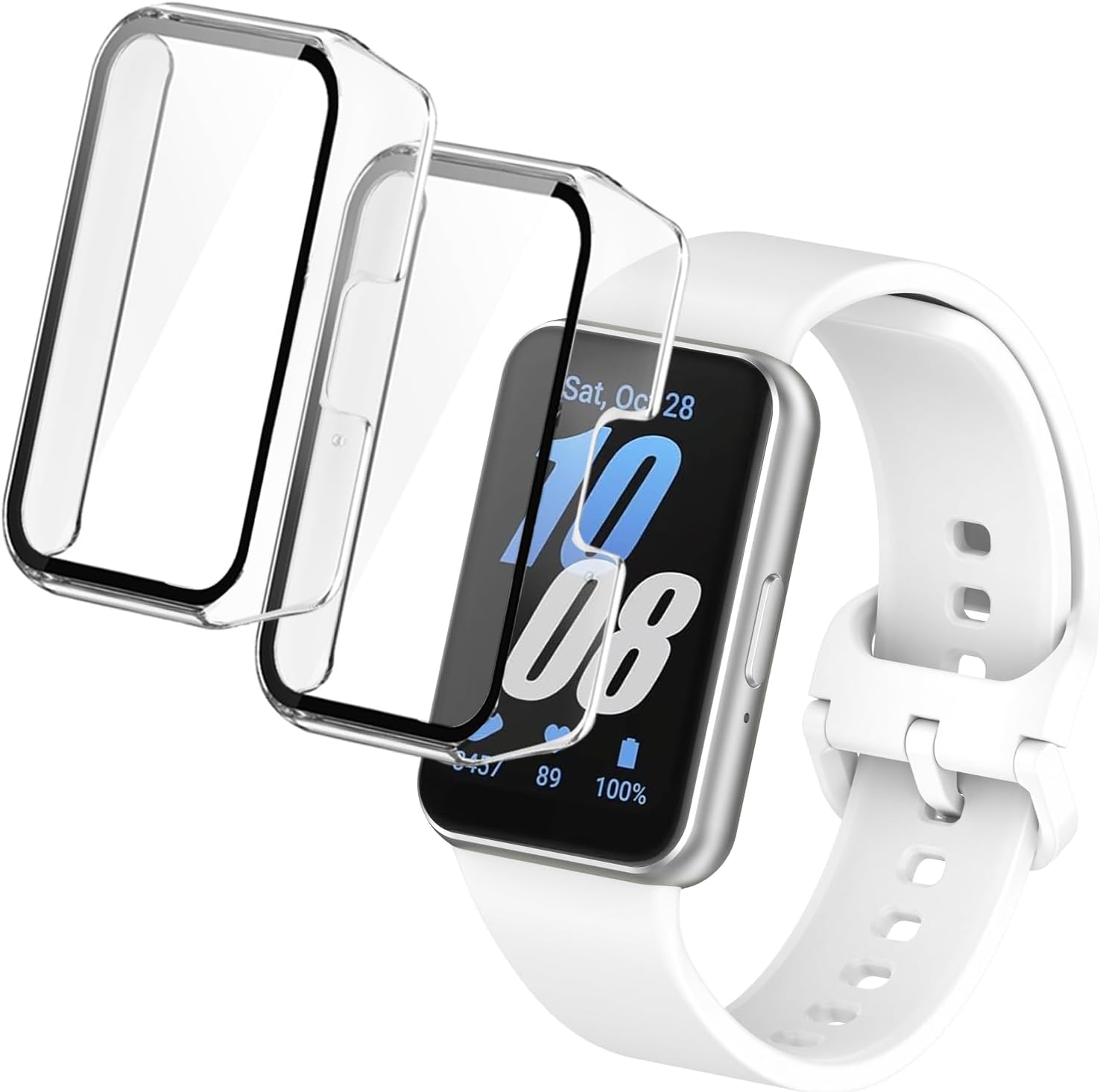 Meliya 2-Pack for Samsung Galaxy Fit 3 Screen Protector Case, Full Protective Tempered Glass Screen Protector Cover Case for Samsung Galaxy Fit 3 Smartwatch for Women Men (Black/Black)