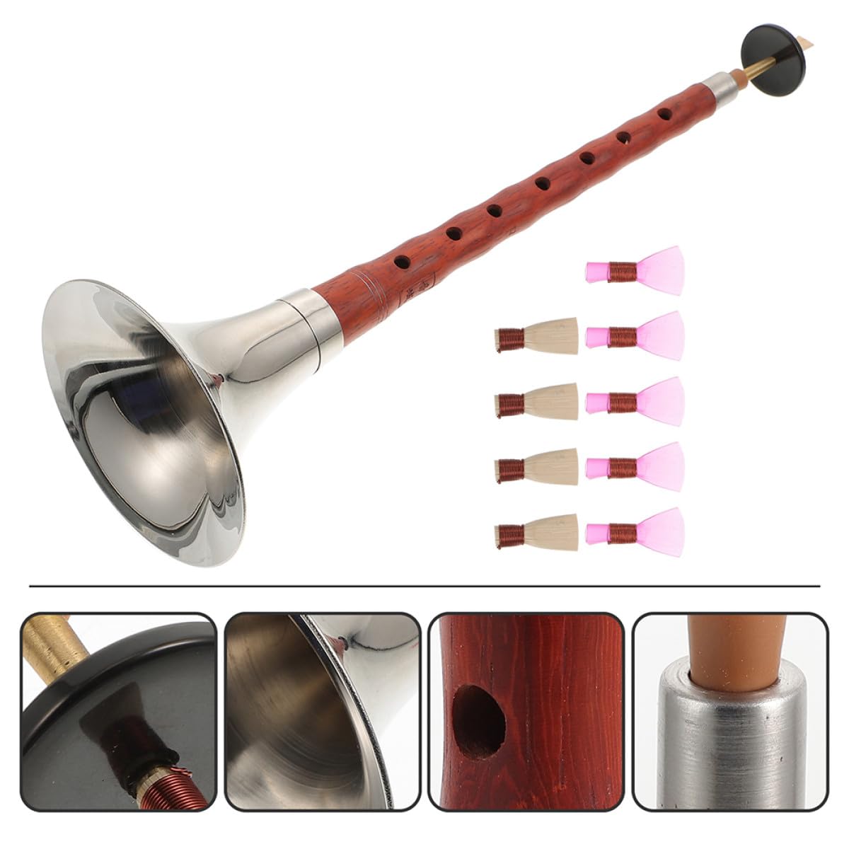 Suona de Palo de Rosa Rojo en Clave, Instrumento de Viento | Principiantes, Metal Ligero y Resistente al Óxido, Apta para Estudiantes y Profesionales Color Aleatorio