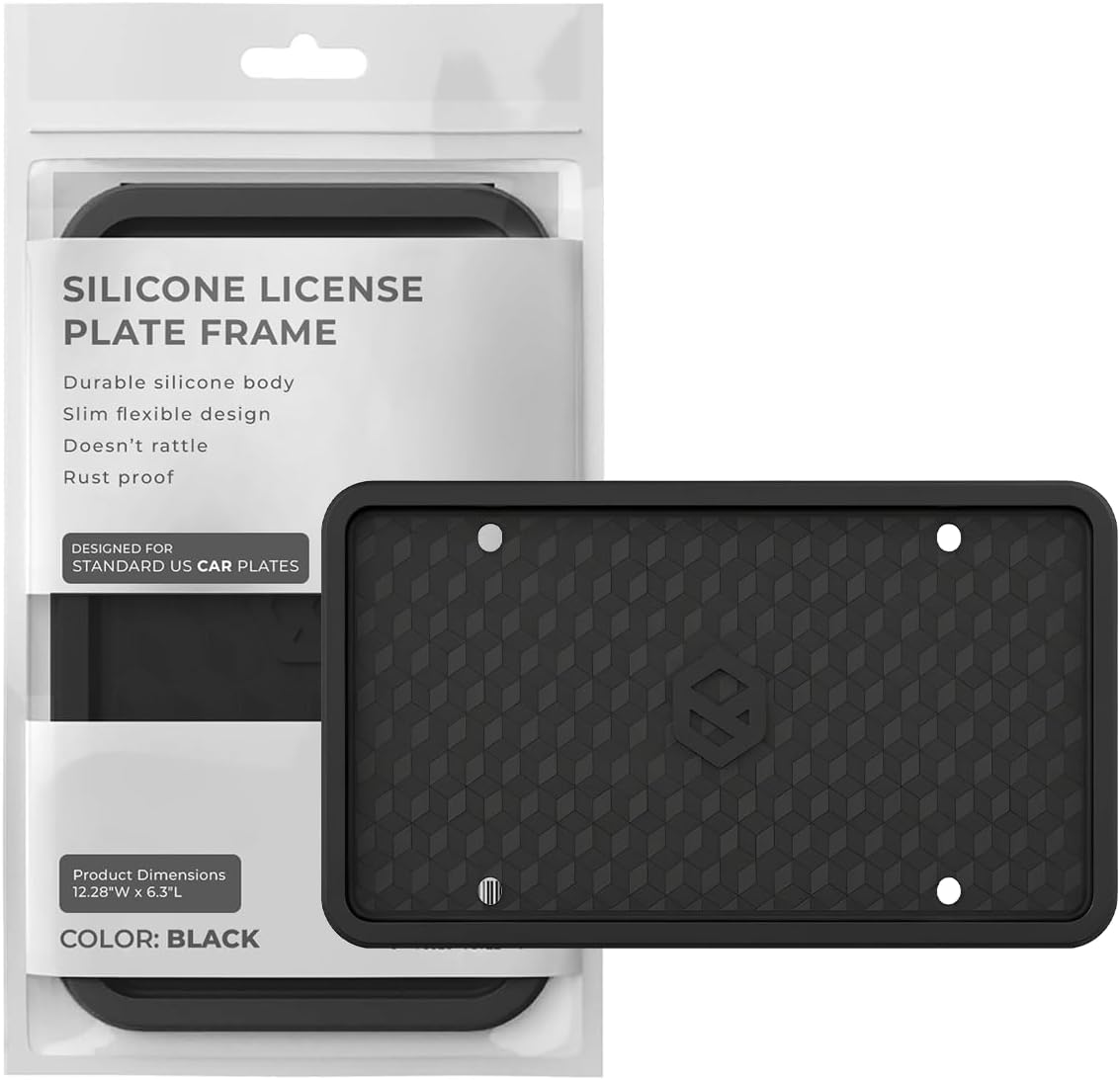Rightcar Solutions Silicone License Plate Frame Rust Proof, Rattle Proof, Weather Proof Universal License Plate Holder for Front Or Rear, Street Legal, No Obstruction - Black