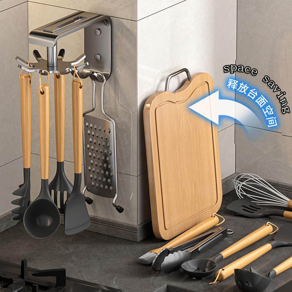 LbsAMP Lot De 2 Barres à Crochets Rotatives 360° Acier Inoxydable Cuisine