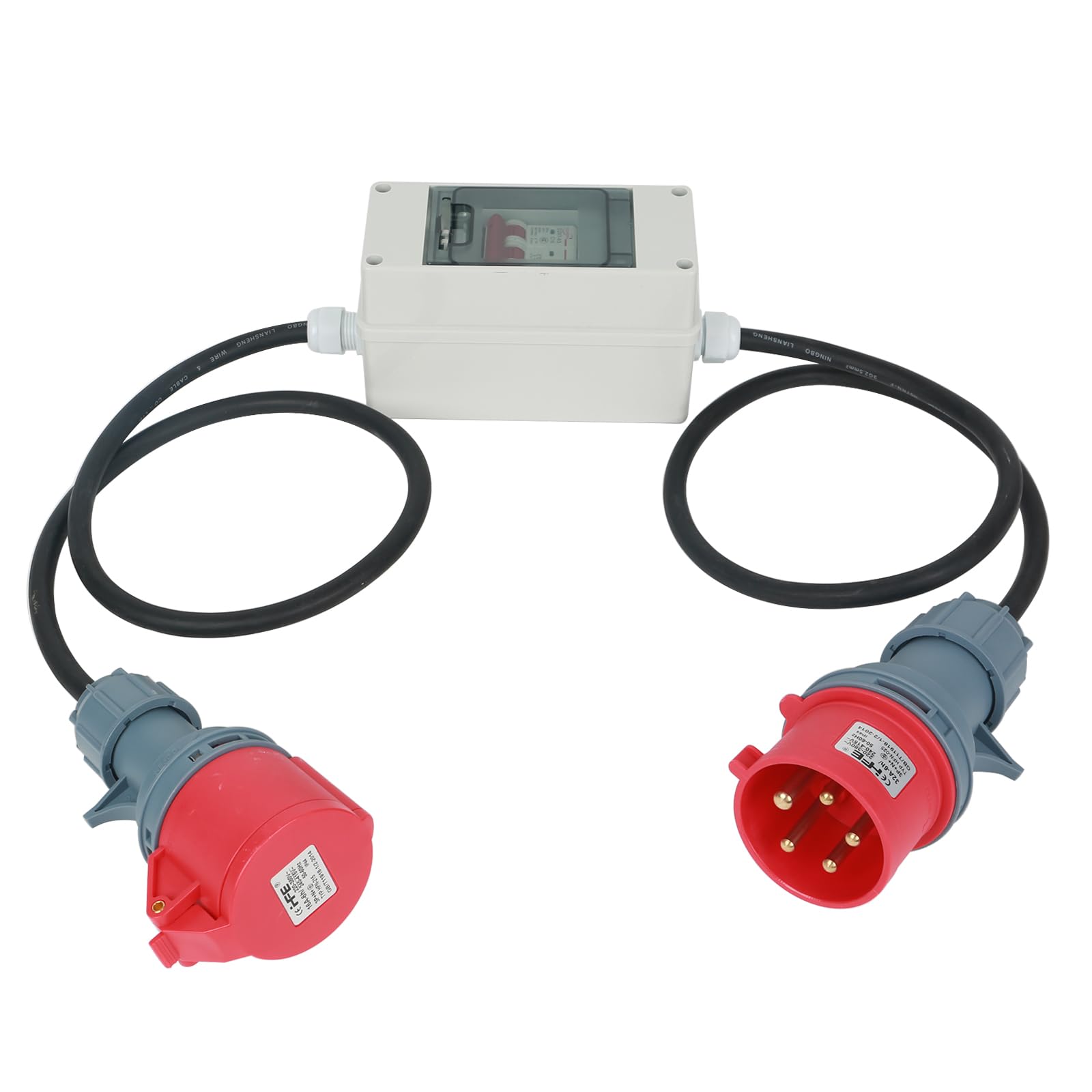 CEE-adapter 32A naar 16A, sterke stroomadapter 32A stekker naar 16A koppeling met stroomonderbreker 16 A, met fasespatel CEE krachtstroomadapter, 5 x 2,5 mm rubberen stroomkabel - CEE-verlengkabel
