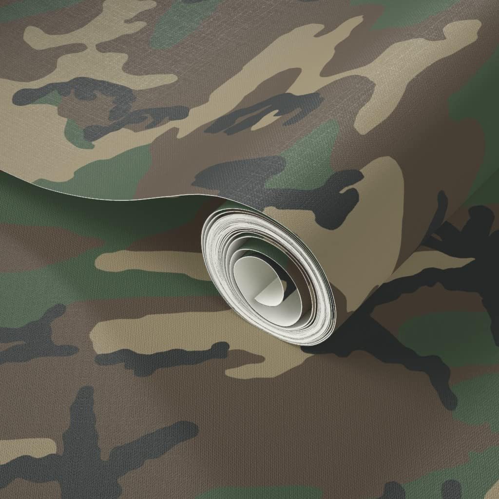 Peel & Stick Wallpaper 3ft x 2ft - Woodland Camo Army Abstract Custom Removable Wallpaper by Spoonflower