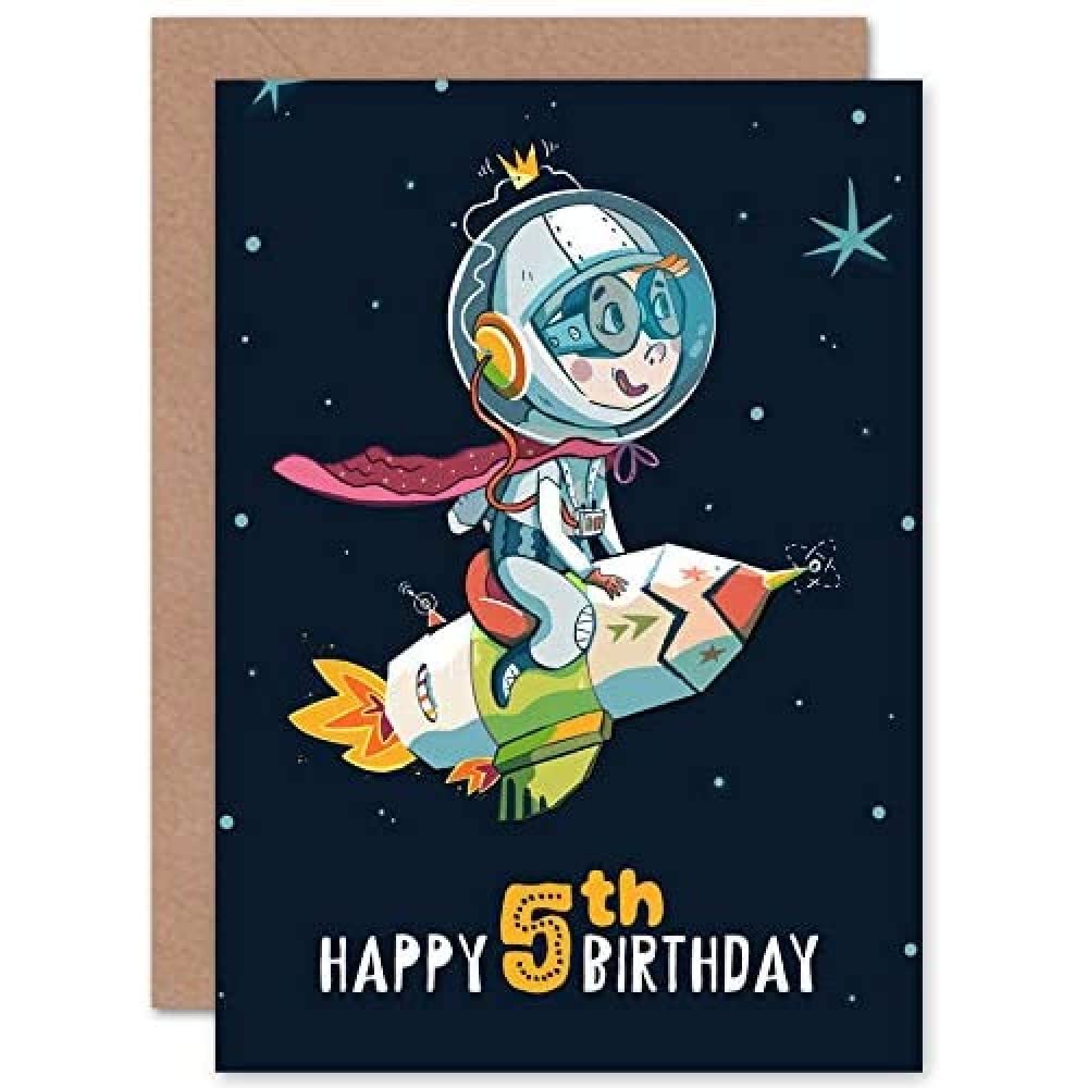 Wee Blue Coo Age 5 Space Rocket Astronaut Birthday 5Th Greetings Card