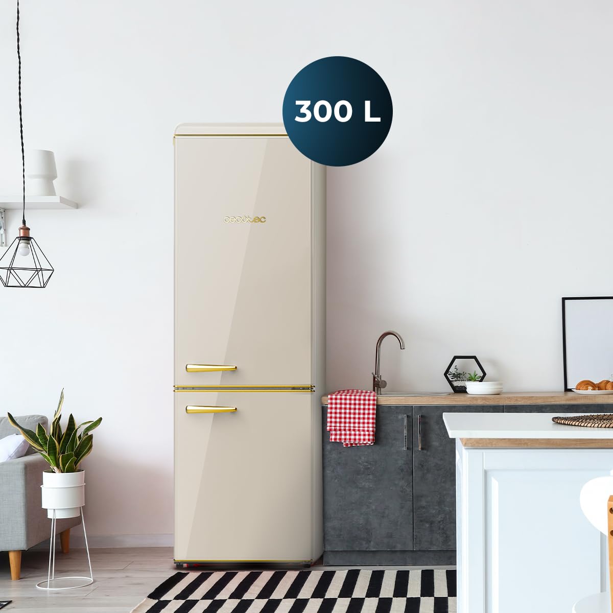Cecotec Bolero CoolMarket Combi Origin 300 Réfrigérateur Combiné 2 Portes 300 L Beige 191,5 cm Hauteur 60 cm Large