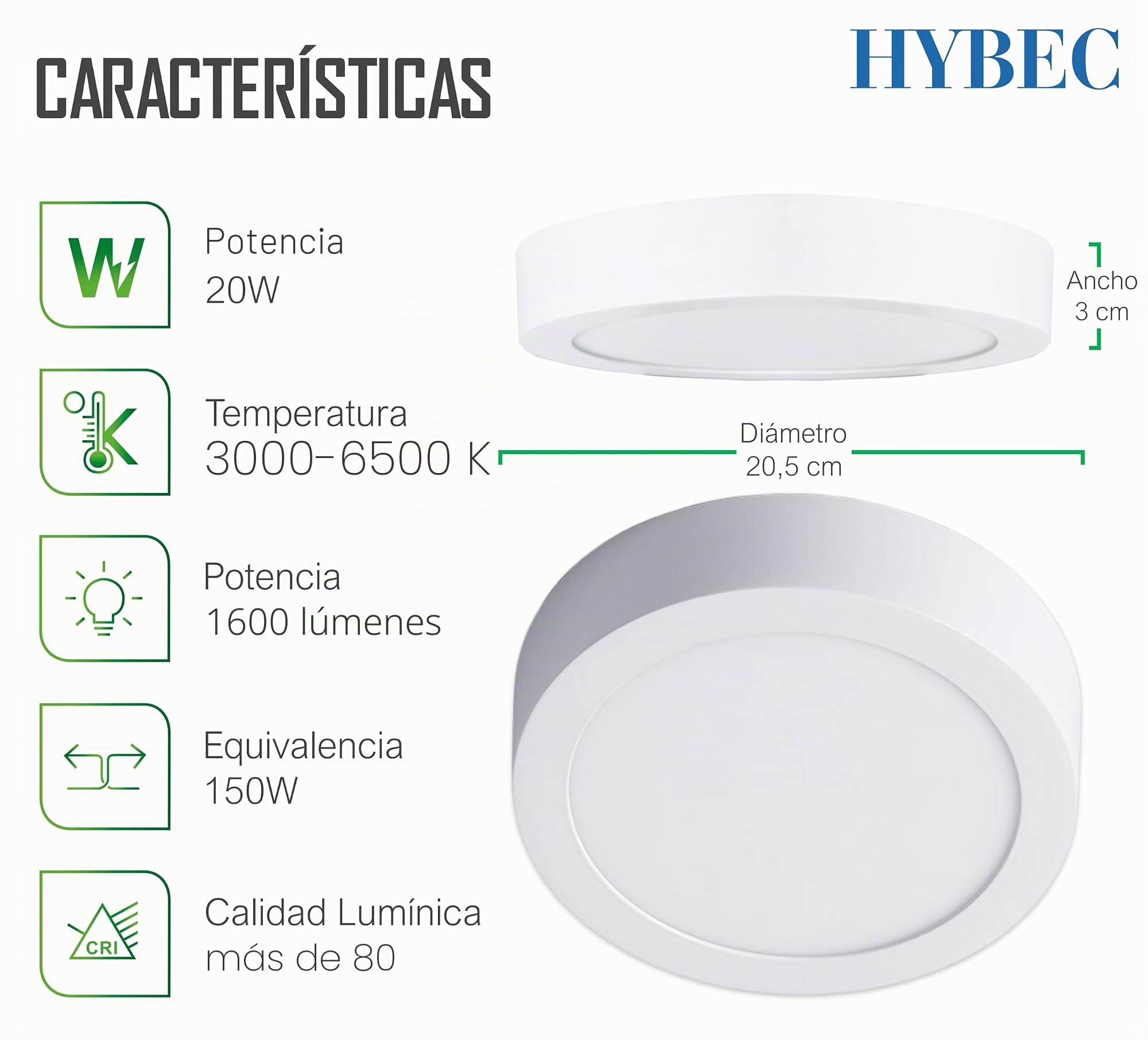 Downlight LED Techo Superficie 20W, Plafón Cocina y Baño, Lámpara de Techo, Blanco Frío 6500Kº (Pack 10)