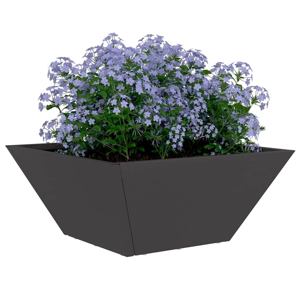 vidaXL Garden Planter Black 35 x 35 x 15 cm Cold-rolled Steel, Garden and Terrace, Modern Trapezoidal Decor, Durable Metal Planter, Outdoor Plant Holder, Minimalist Display