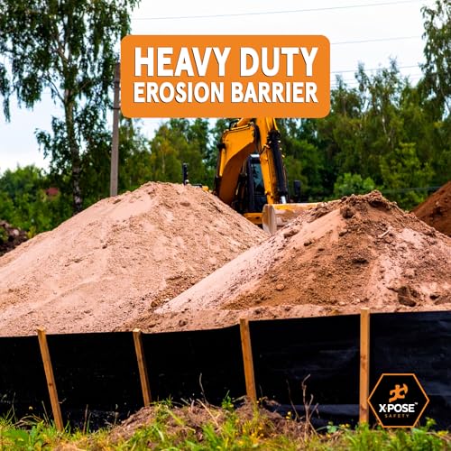 Image of Xpose Safety Silt Fence 3' x 100' with 11 Stakes - Heavy Duty Erosion Barrier, Privacy Screen, Agricultural Fencing & Silt Control for Construction and Landscaping Projects